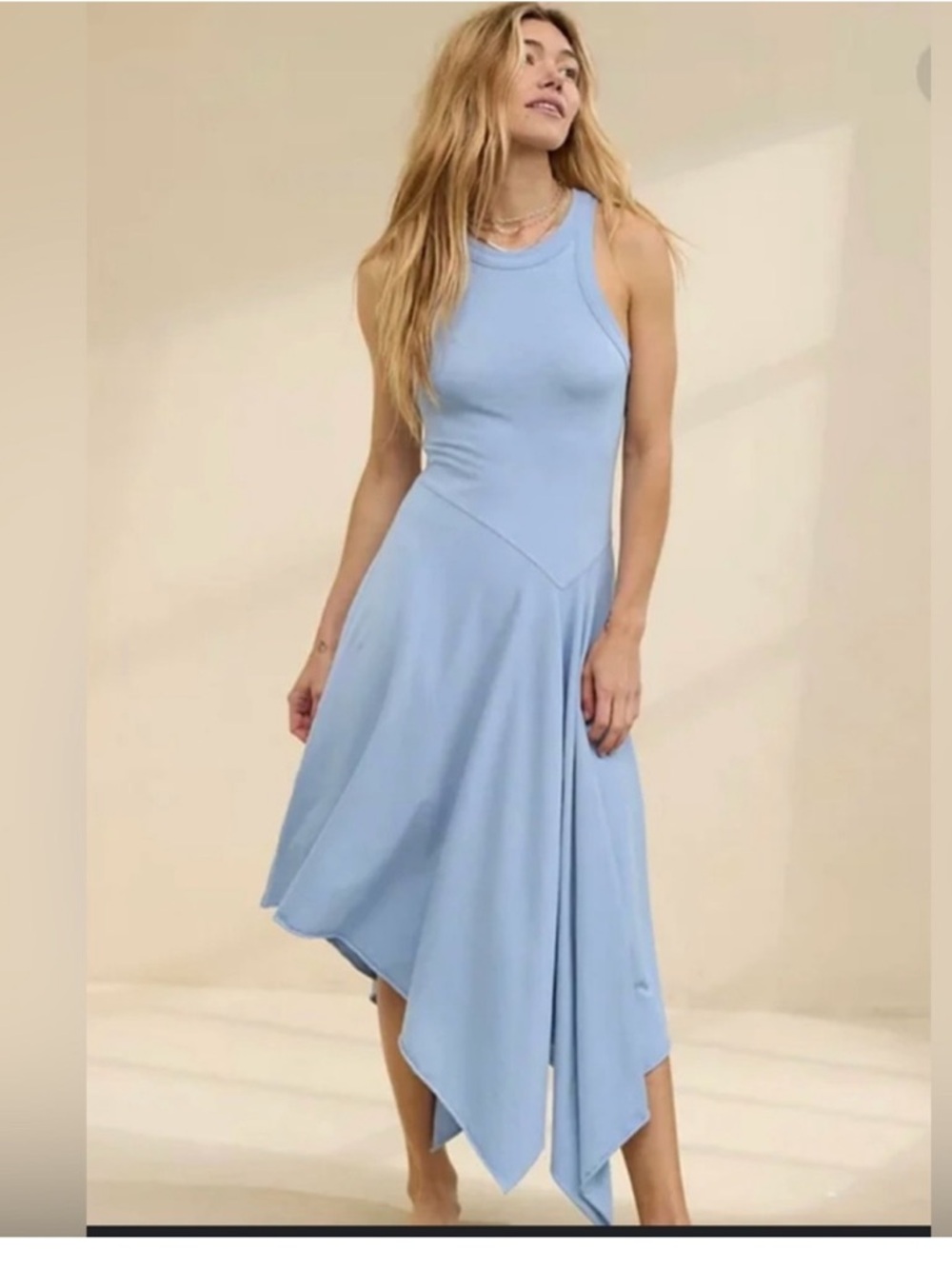 aerie OLIVE GREEN Asymmetrical Tank Midi Dress